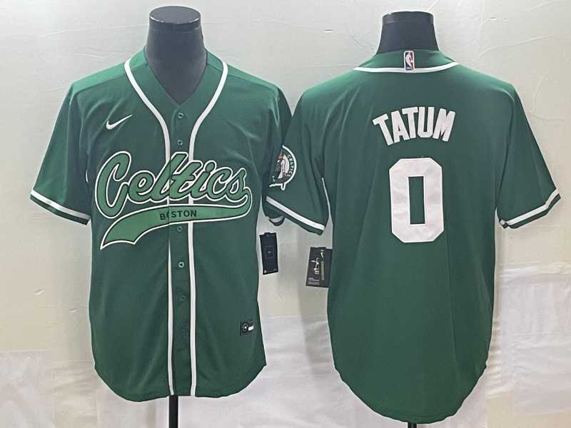 Men%27s Boston Celtics #0 Jayson Tatum Green With Patch Stitched Baseball Jersey